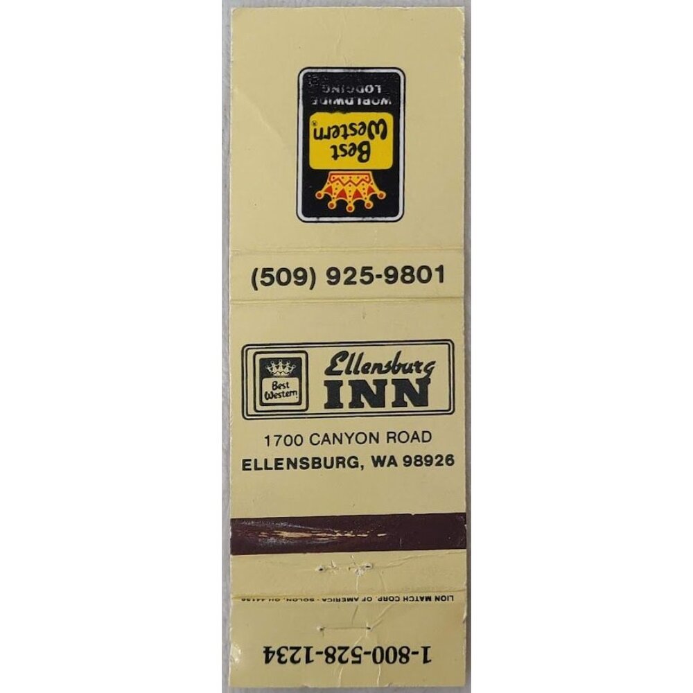 Vintage Matchbook Cover Best Western Ellensburg Inn Ellensburg WA Washington